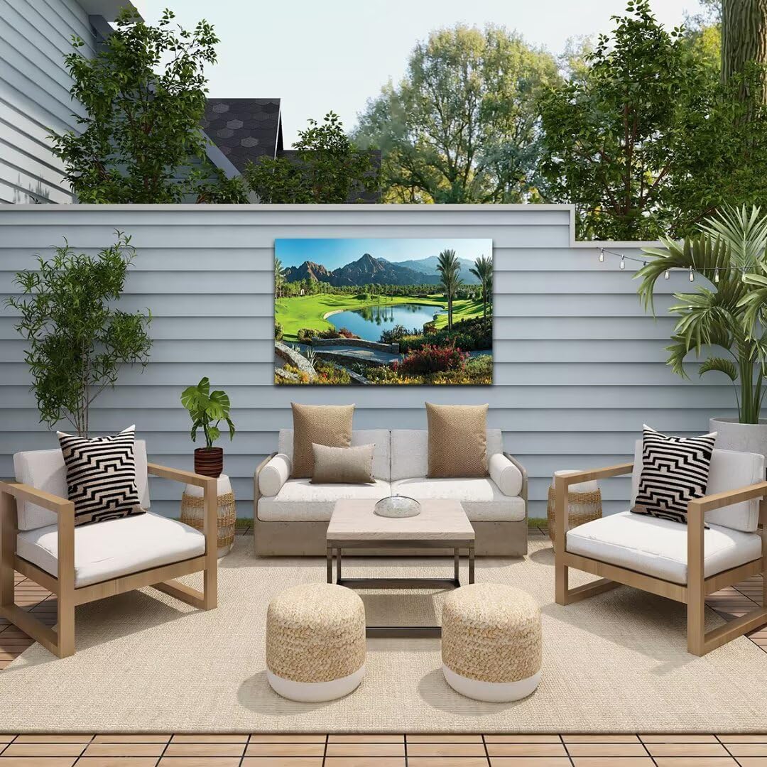 HJY Art USA California Golf Course Wall Art Pictures for Gym Golf Course Wall Decor Blue Green Abstract Painting Poster for Home Decor Living Room Bedroom Bathroom Office Artwork (18 x 24 inch)