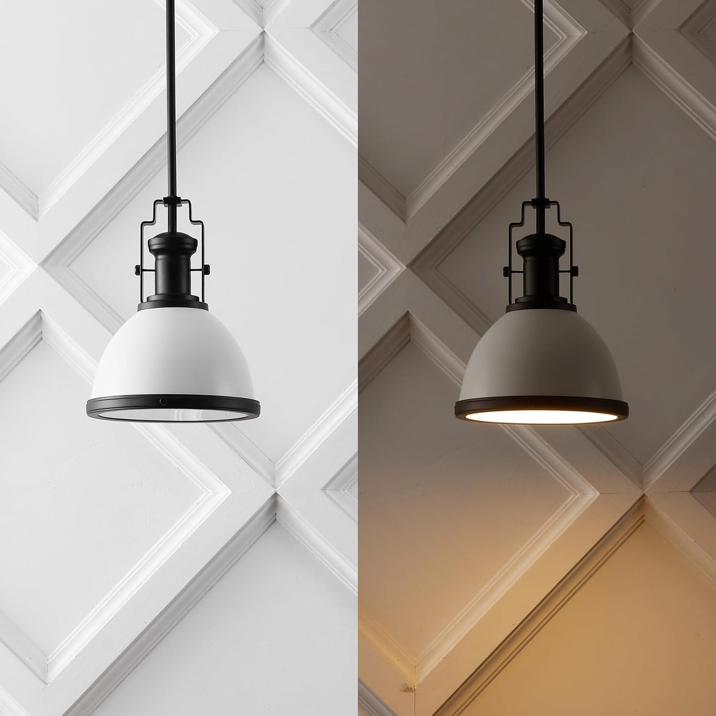 JONATHAN Y JYL9535E Homer 10" 1-Light Modern Industrial Iron LED Dome Pendant, Bohemian, Classic, Cottage, Farmhouse, Industrial, Rustic, Transitional, Dining Room, Kitchen, Foyer, White/Matte Black