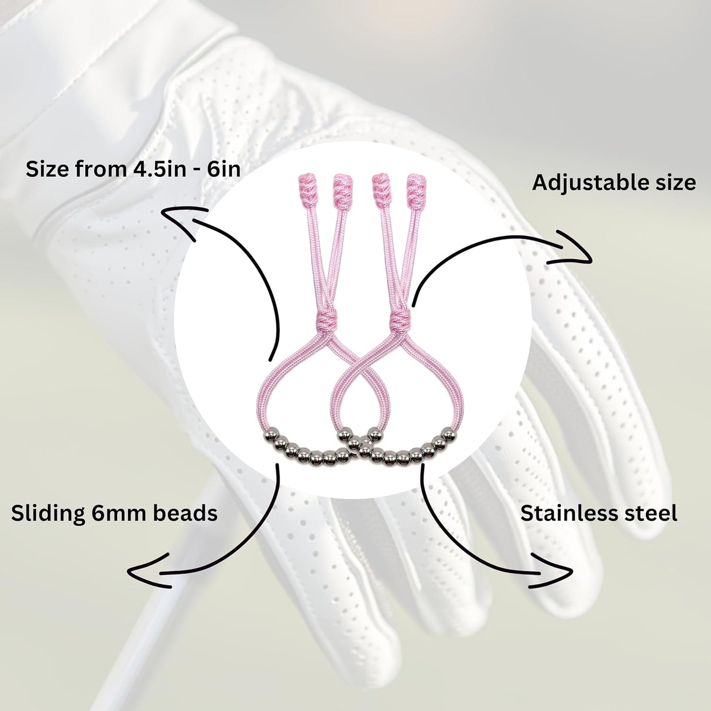 LAMIBEE Pack of 2 Golf Glove Bead Stroke Counter, 10 Stainless Steel Beads Score Counter for Gloves, Stroke Count Resizable Easy to Adjust Golf Round Scoring Tracker Accessory