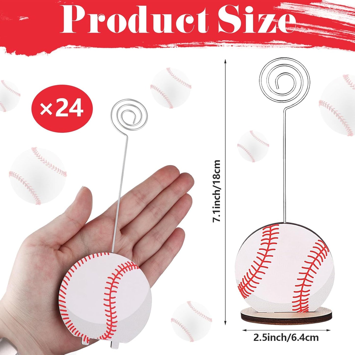 24 Pcs Sports Ball Base Memo Clips Baseball Shaped Metal Wire Table Number Holders Baseball Card Holder Round Place Card Stands for Picture Note Card Menu Wedding Party Office