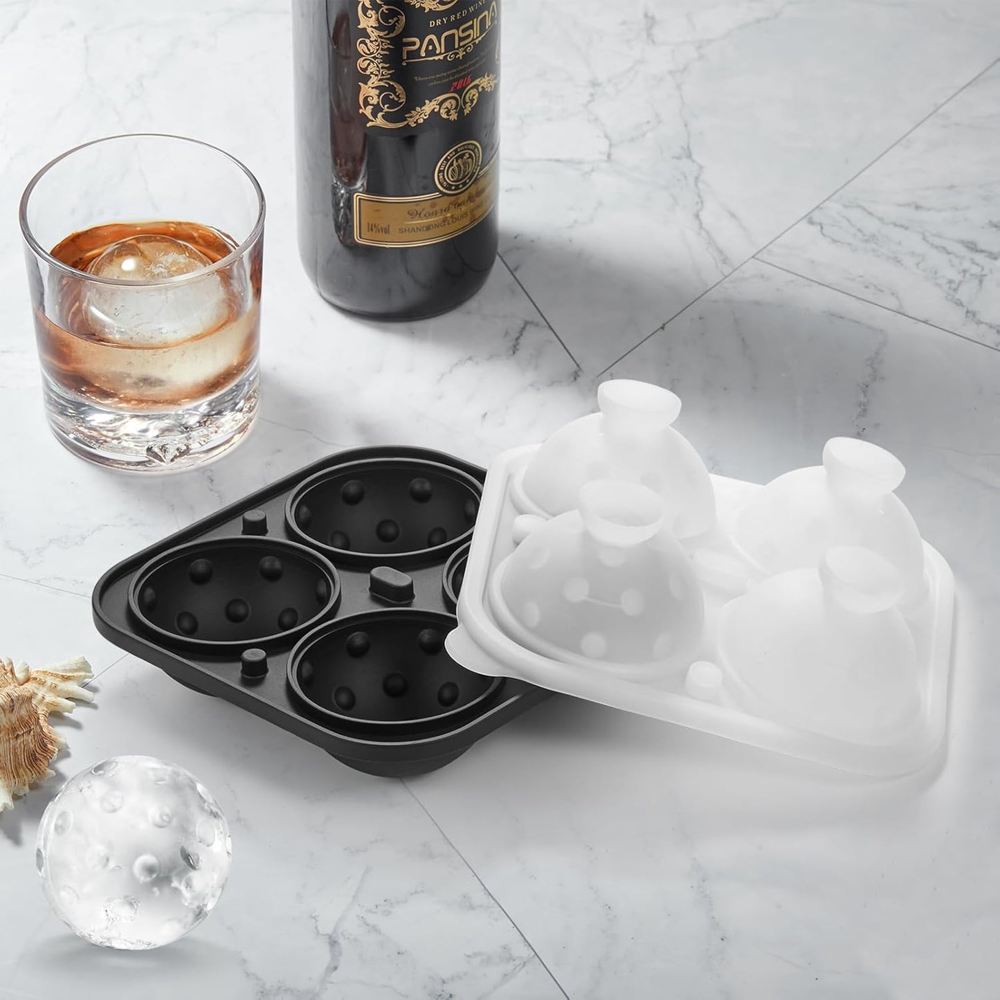 Novelty Pickleballs Gifts Ball Ice Maker Mold, 2.2" Large Sphere Round Ice Cube Mold for Cocktails, Whiskey, Bourbon Chilling, 4 Hole Fun Shapes Big Silicone Circle Ice Cube Trays