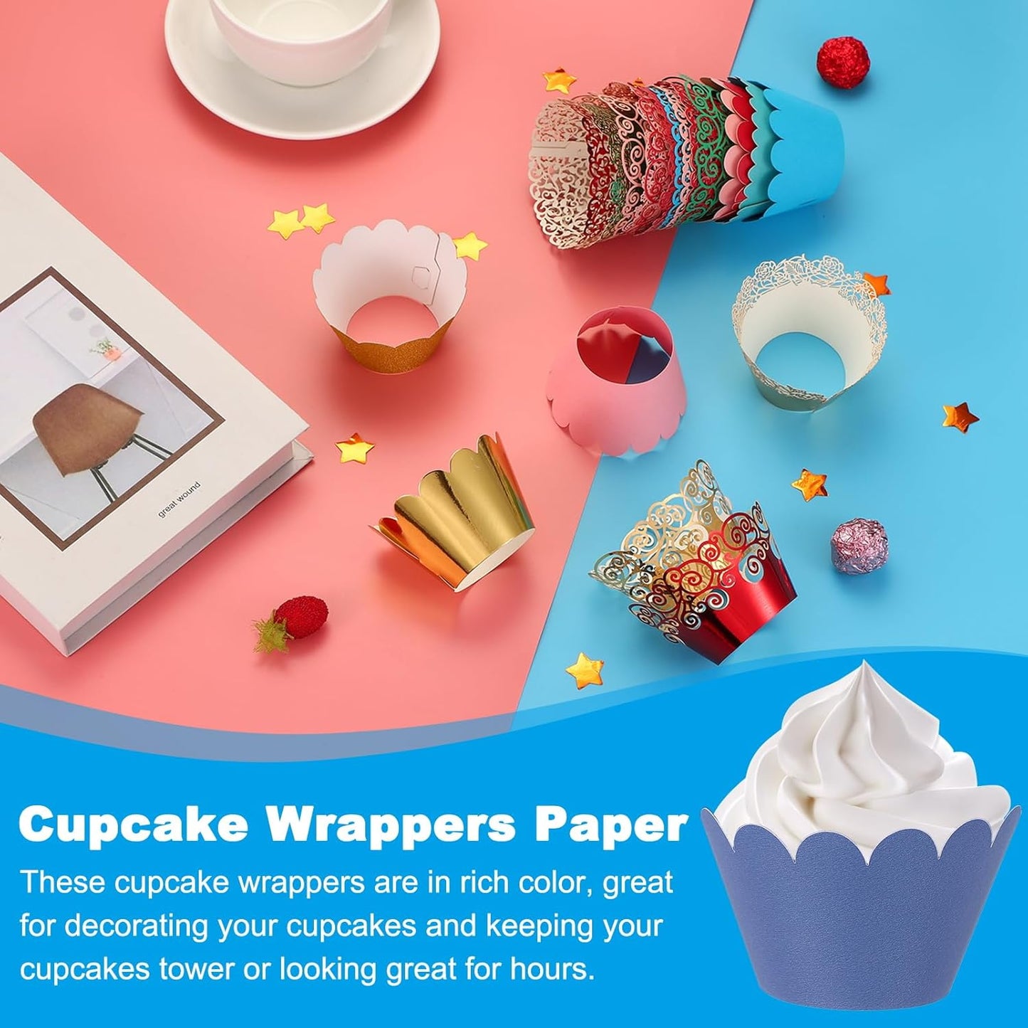 PATIKIL Cupcake Wrappers Paper, 50 Pack Baking Cups Standard Wave Decoration for Anniversary Birthday Weddings and Parties, Navy Blue
