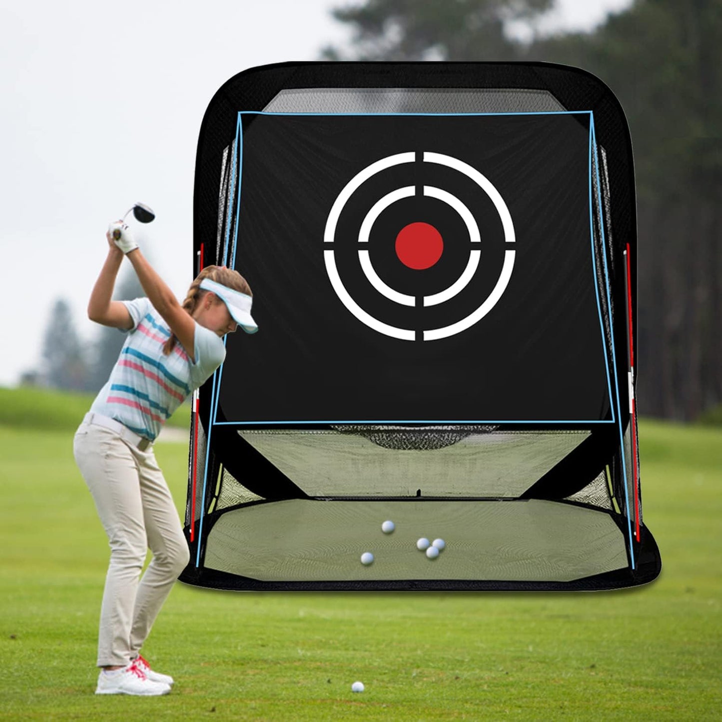 Pop Up Golf Net - 8x7x7ft Heavy Duty Portable Driving Hitting Practice Equipment for Backyard Indoor Outdoor with Target & Carry Bag