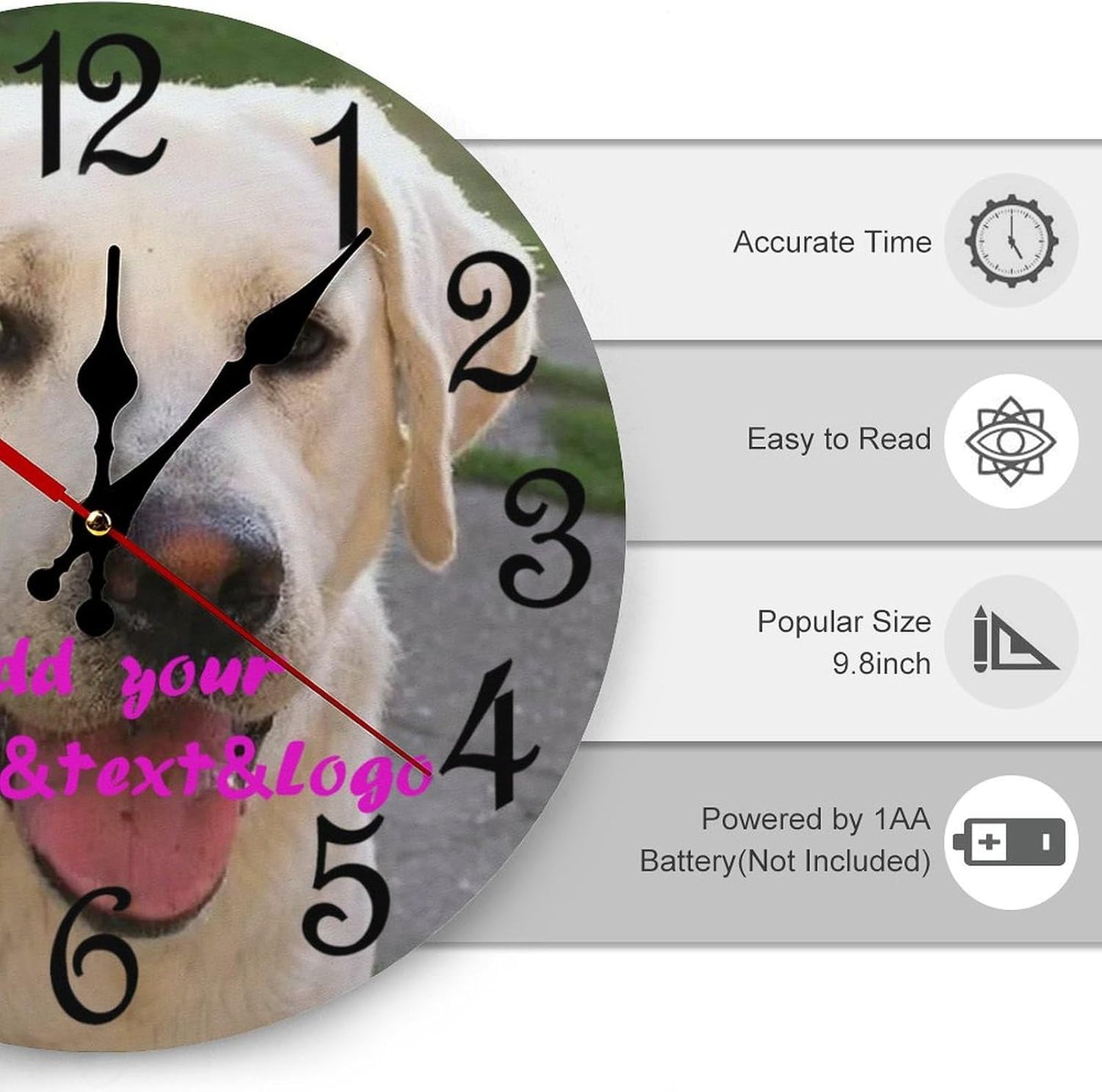 Custom Wall Clock,Personalized Wood Clock add Your Photo/Text,Customizable Silent Round Decoration for Kitchen Bathroom 15.7inch style2