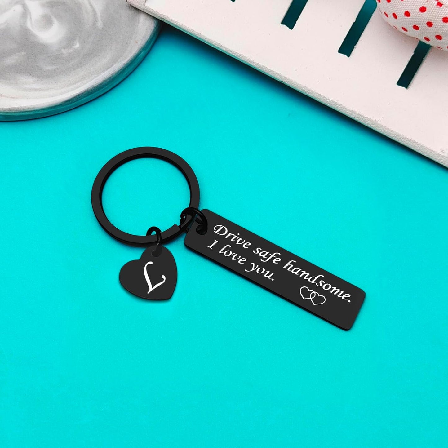 Xiahuyu Drive Safe Keychain for Him Boyfriend Husband 26 Letter Keychain Gift for Men Dad Son Brother Christmas Birthday