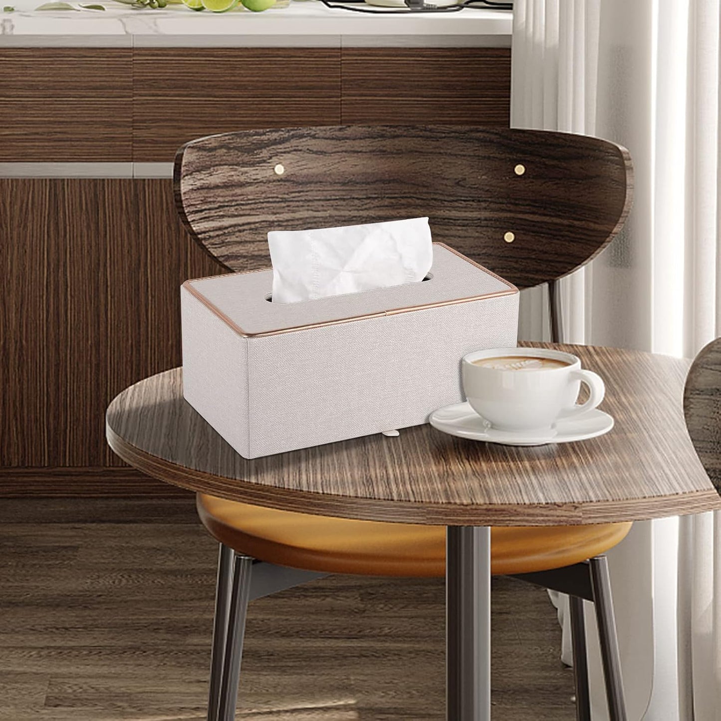 Tissue Box Cover Rectangle Tissue Box Holder PU Leather Facial Organizer with Magnetic Bottom,Decorative Napkin Caddy for Vanity Dresser Night Stand Table Countertop Home Office Car,Beige