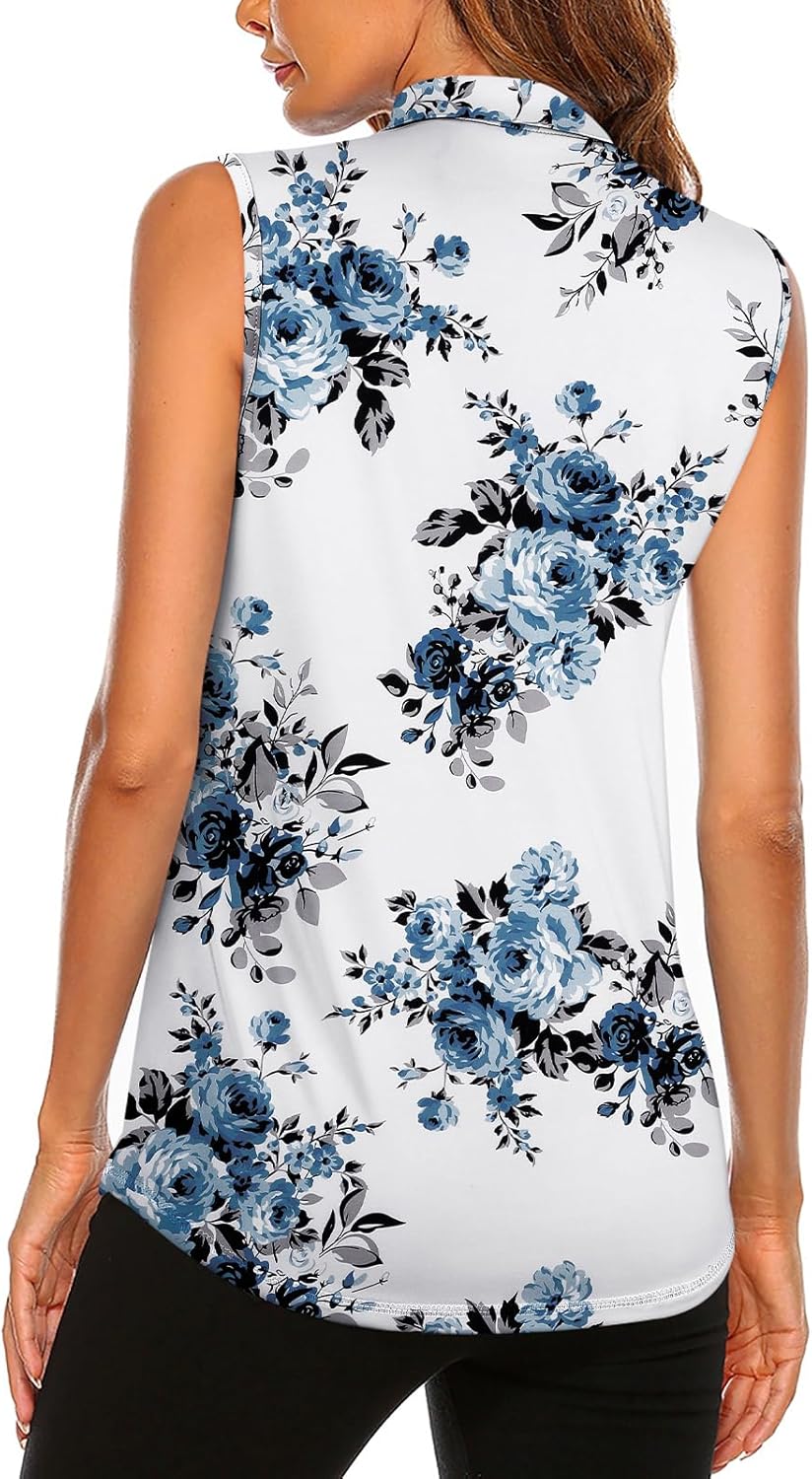 Koscacy Women's Sleeveless Golf Tennis Polo Shirts Zip Up Dry Fit Workout Tank Tops Athletic Shirt