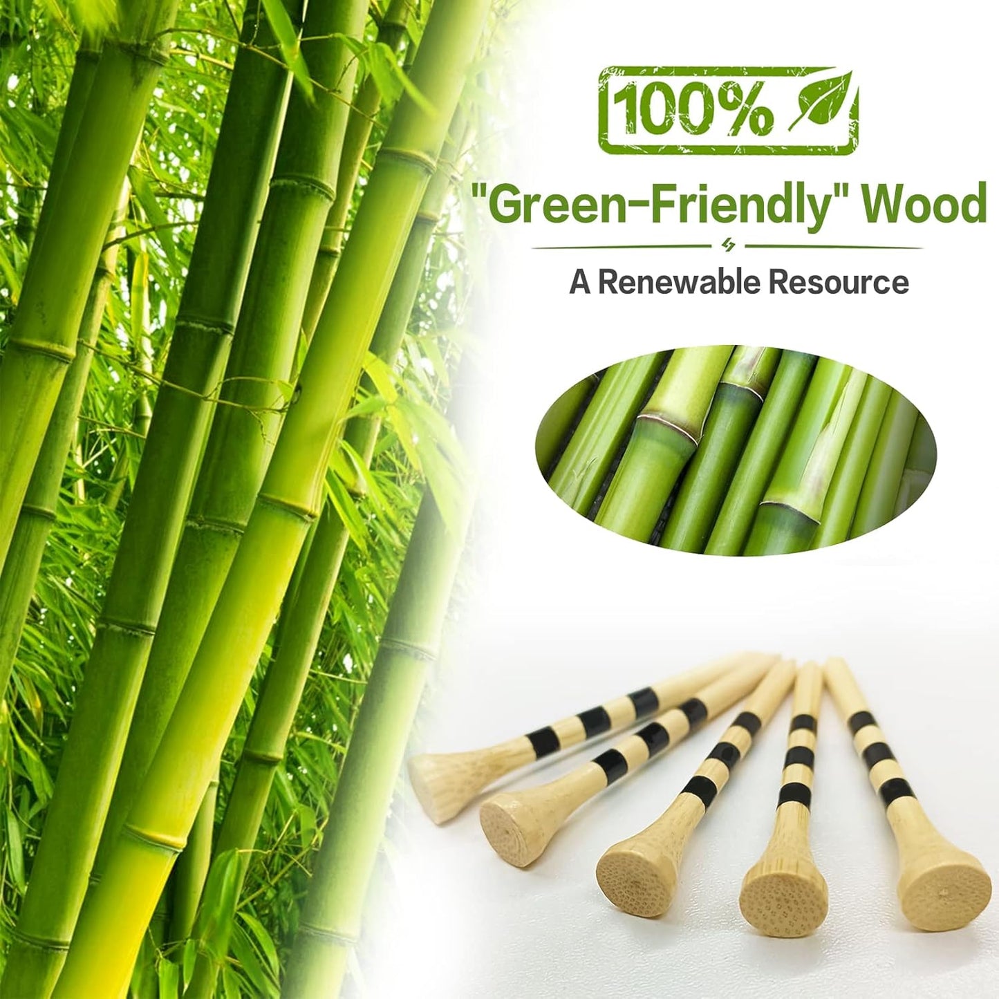 FINGER TEN Golf Tees Wood 3 1/4 2 3/4 Inch Wooden Bamboo 50/120 Count, Durable Biodegradable Colored Bulk Tee 70mm 83mm