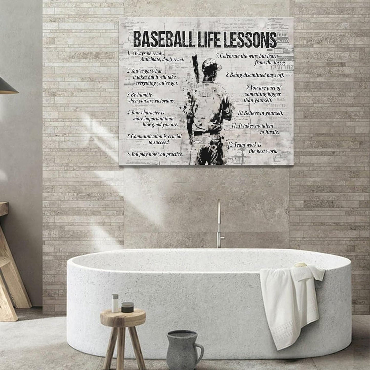 Baseball Sports Wall Art Baseball Life Lessons Wall Decor Baseball Sign Retro Poster Boy Men Room Motivational Decorations Canvas Print Painting Artwork for Bedroom Bathroom Living Room 24"x20"