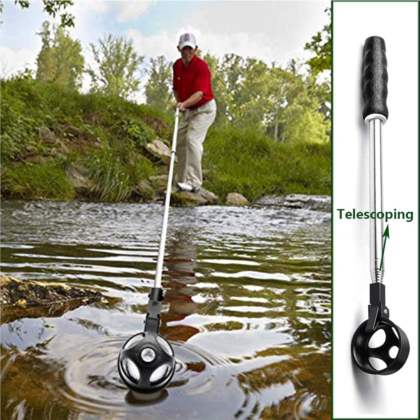 prowithlin Golf Ball Retriever, Golf Balls Retrievers Telescopic for Water with Automatic Locking Scoop, Balls Retriever Tool Golf with Grabber Tool, Golf Accessories Golf Gift for Men
