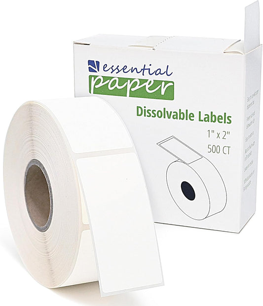 ESSENTIAL 500 Dissolvable Food Labels, 1 x 2 Inch Blank White for Food Storage, Containers, Mason Jars, Freezer(1 Roll - 500 Labels)