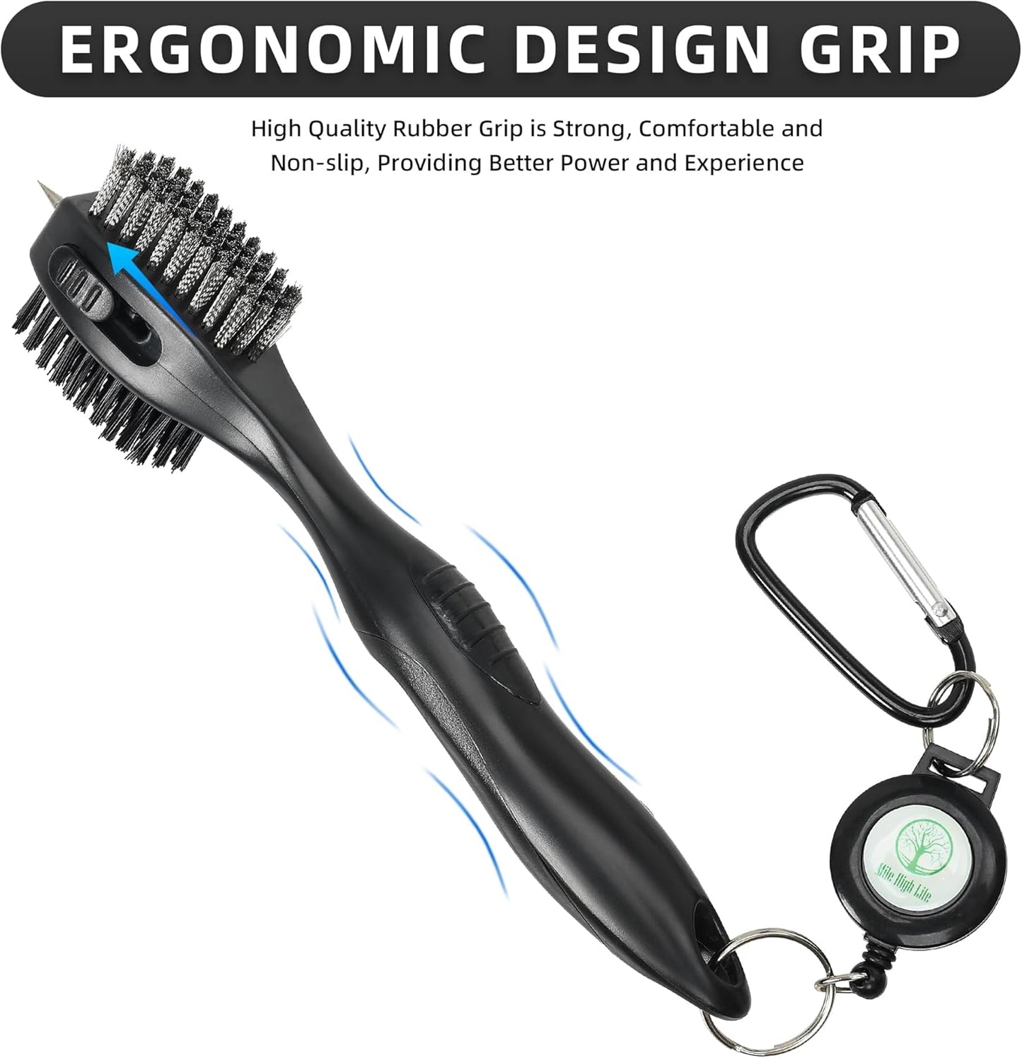 Mile High Life Golf Club Brush, Club Groove Cleaner with 2 Ft Retractable Extension Cord and Aluminum Carabiner, Golf Bag Accessories for Men and Women