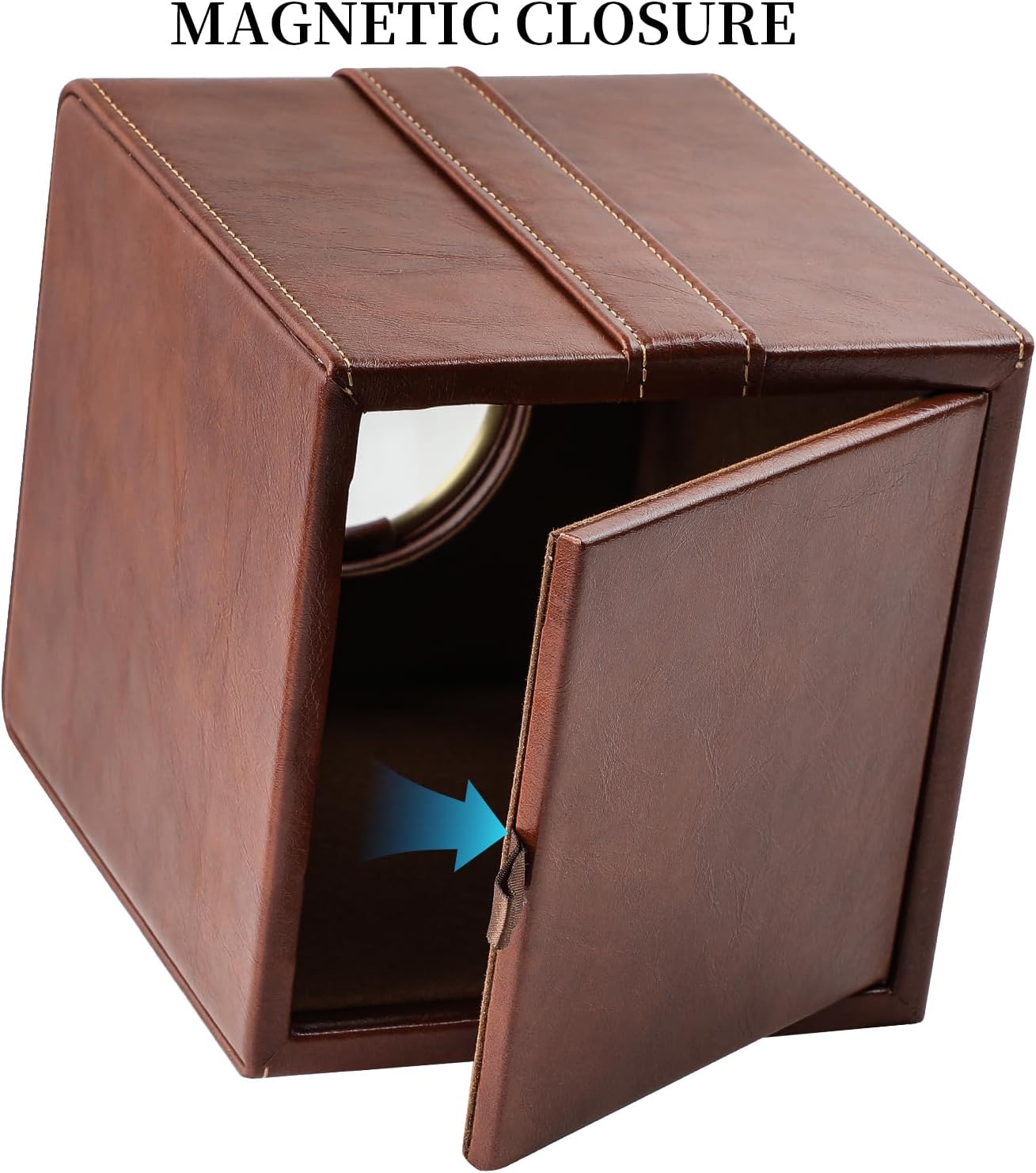 Luxury Square Tissue Box Cover, PU Leather Tissue Box Holder with Magnetic Closure and Gold Decorative Grommets for Bathroom Bedroom, Decorative Elegant Cube Tissue Holder (Brown)