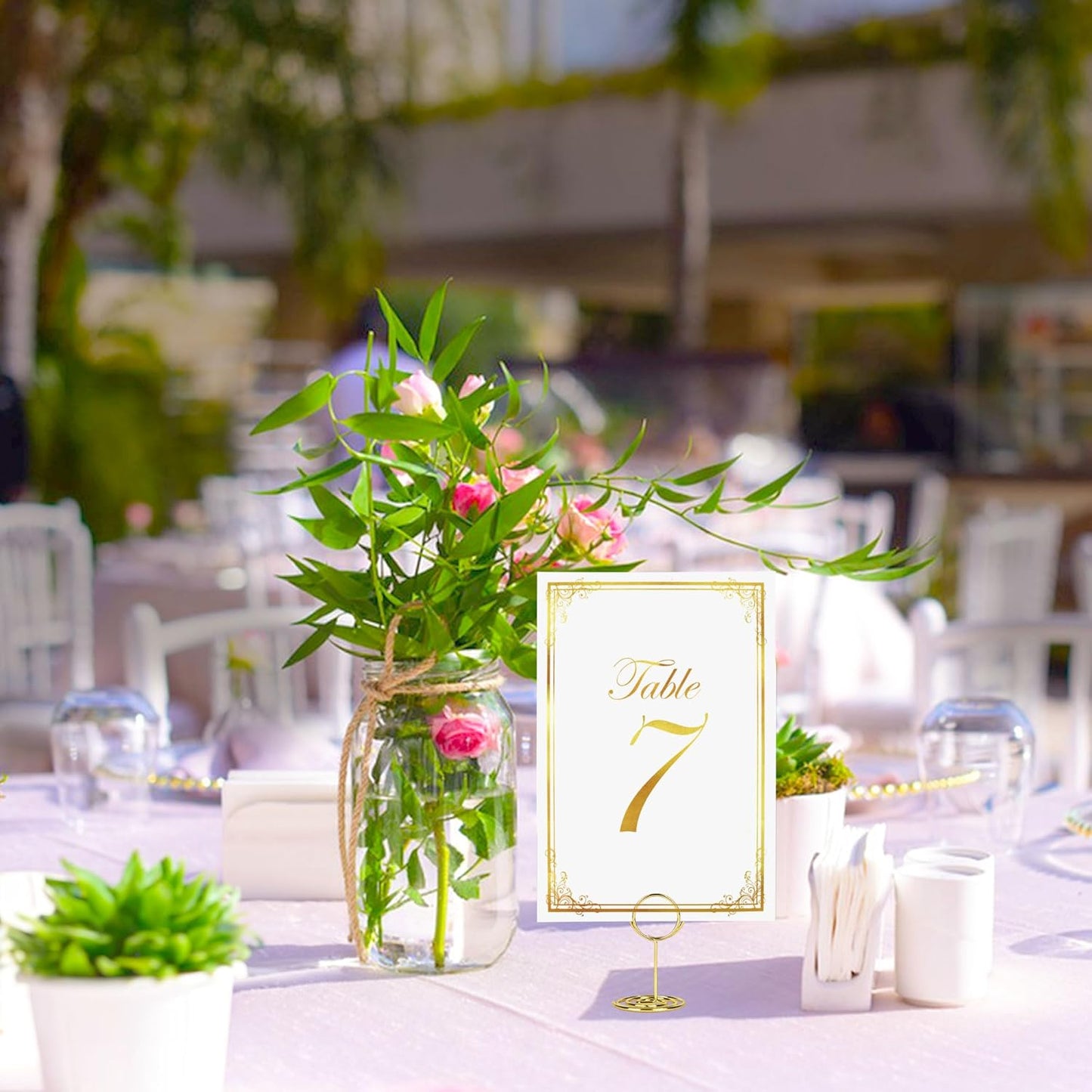 JOYIT 22 Sets Wedding Table Number 1-20 and 2 Card for Gift and Head Table, with 22 Pcs Tables Number Holders, White Gold 4" x 6" Tables Numbers for Wedding Reception(22 Set/White Gold)