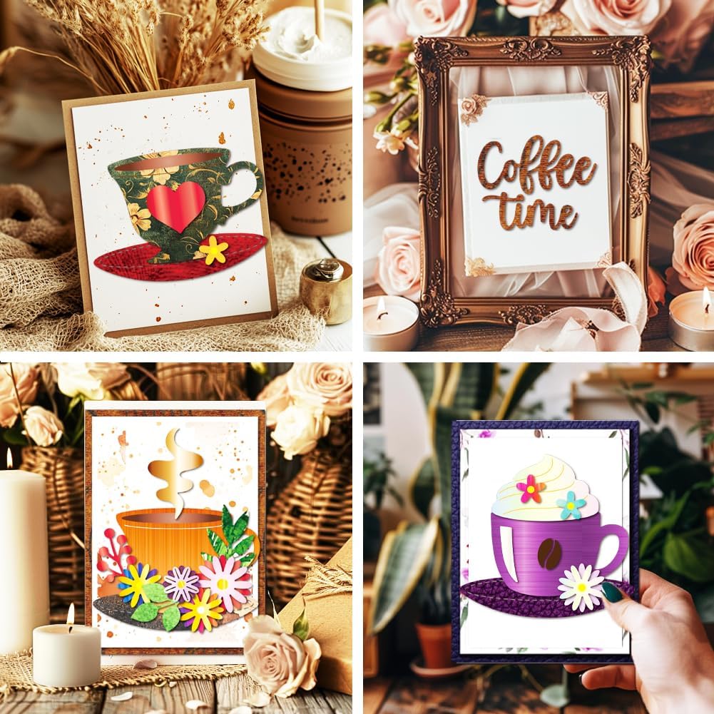 MAYJOYDIY Coffee Cup Cutting Dies Saucer Spoon Metal Die Cuts Template Flowers Daisy Colored Cream Embossing Carbon Steel Stencils for Card Making Scrapbooking Album Handbook Gift Decoration