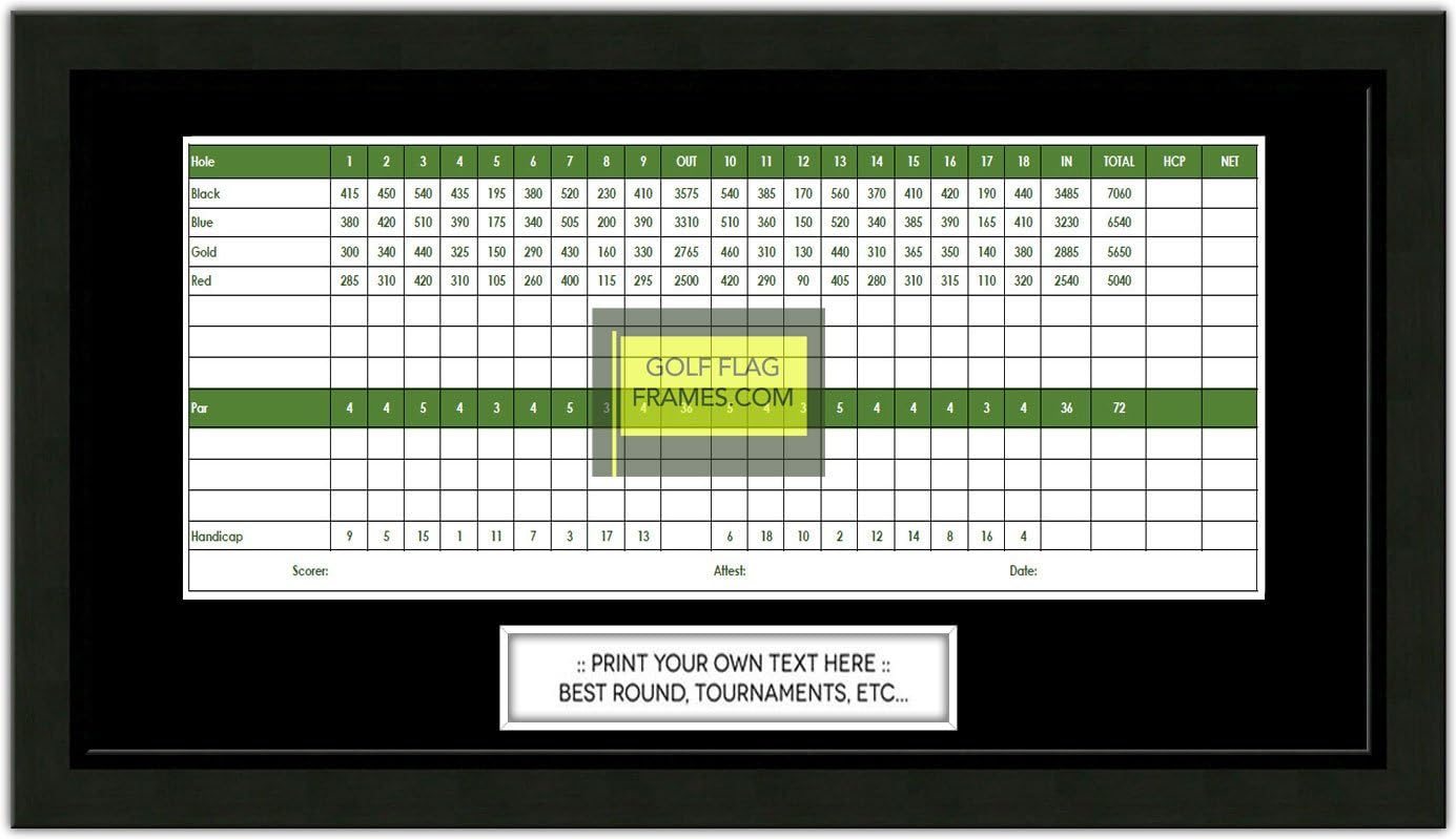 Custom Size Golf Scorecard Frame; Black Wood Frame 416, Scorecard Size 5x12, Mat Color Black