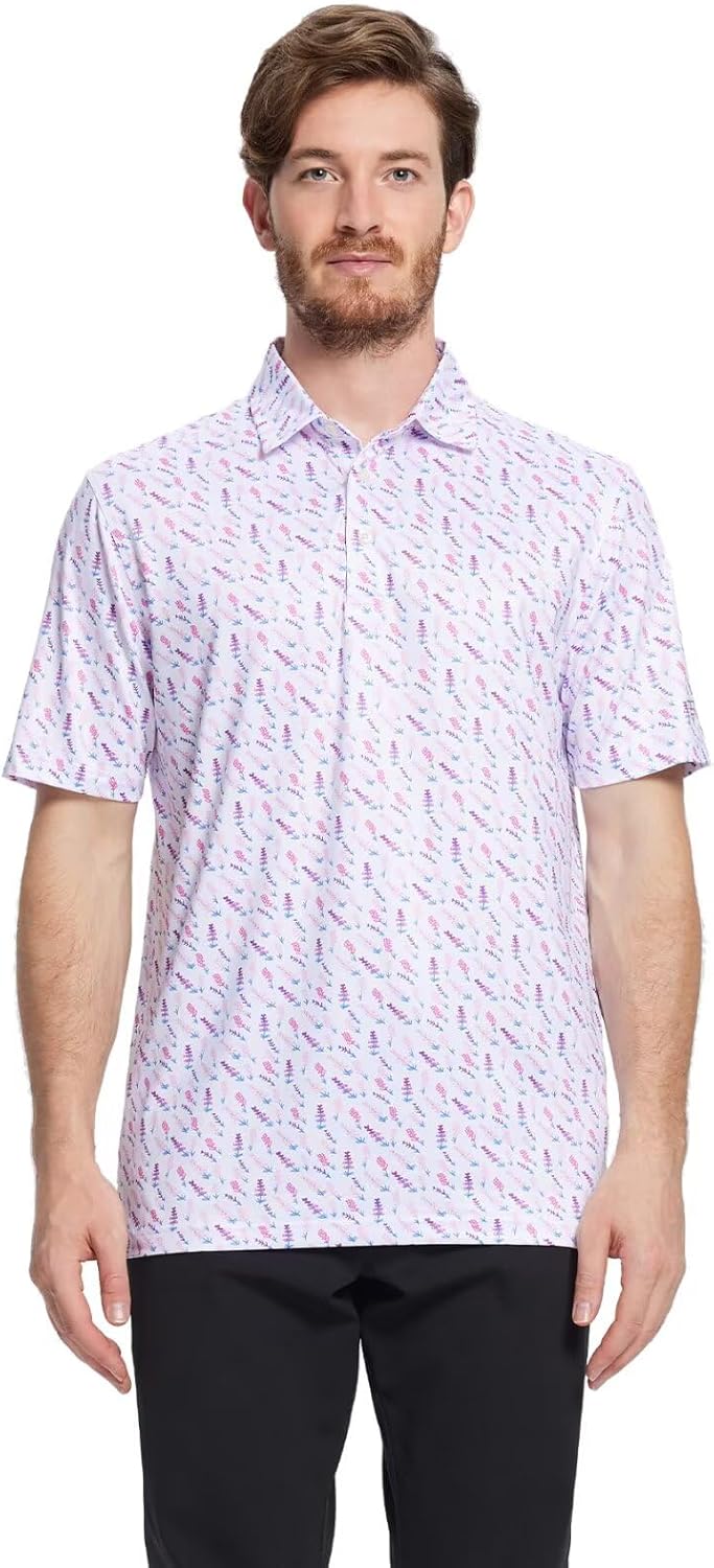 Golf Shirts for Men Dry Fit Short Sleeve Print Performance Moisture Wicking Polo Shirt