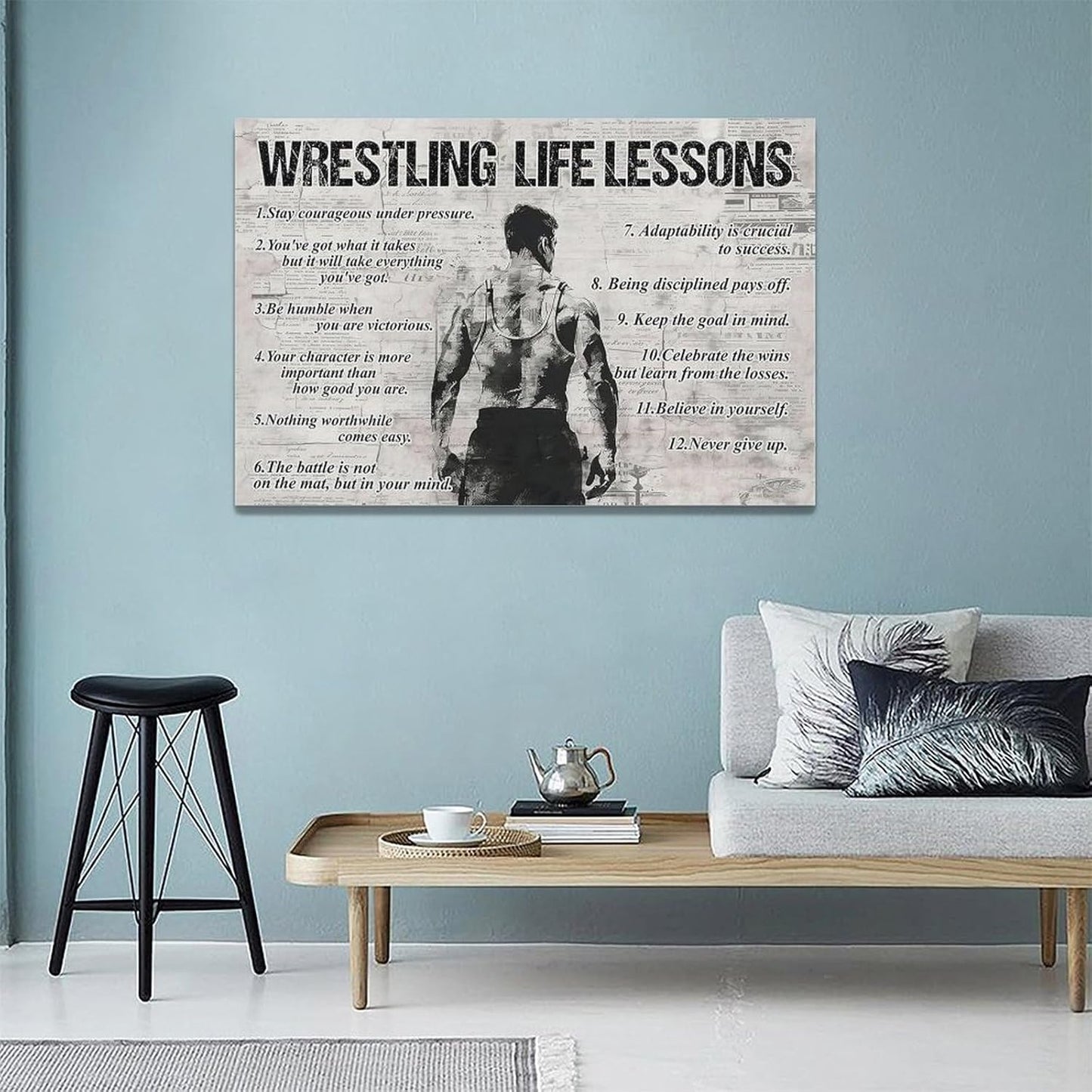 Wrestling Sports Wall Art Wrestling Life Lessons Wall Decor Wrestling Sign Retro Poster Boy Men Motivational Decorations Canvas Print Painting Artwork for Bedroom Bathroom Living Room Gym 24"x16"