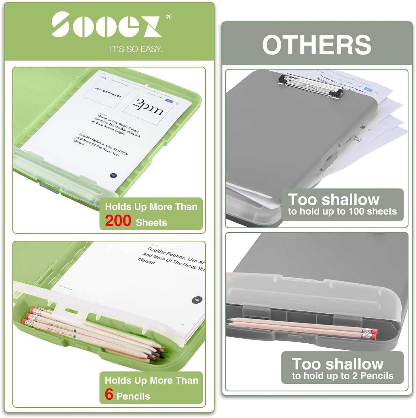 Sooez Clipboards with Storage, High Capacity Clip Boards 8.5x11 with Storage, Heavy Duty Nursing Clipboard Folder, Plastic Clipboard with Pen Holder for Women Teachers Work, School & Office Supplies