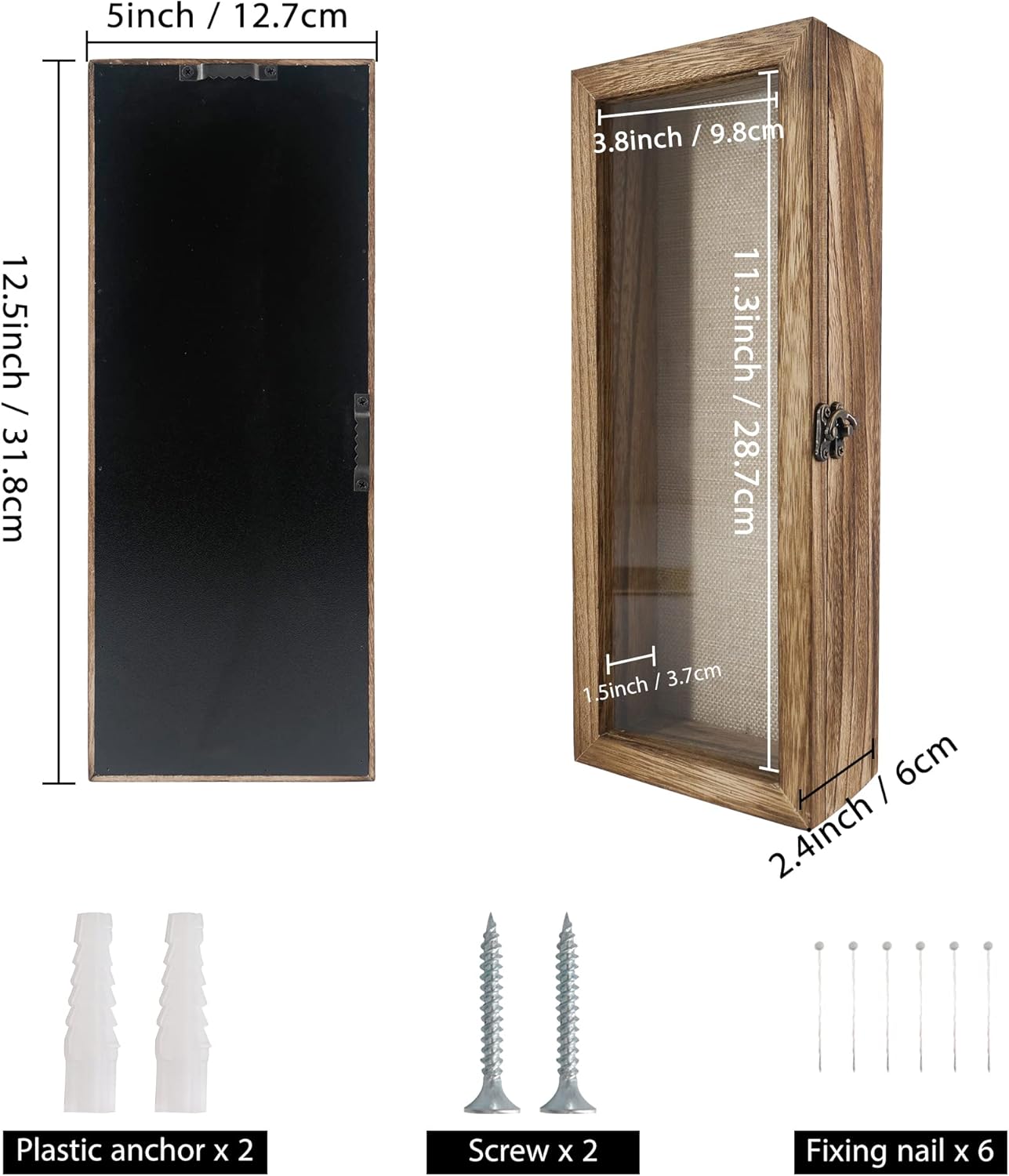 GraduatePro Shadow Box Frame 5x12 Display Case with Linen Back, Real Glass Window Door with Hinge, Picture Frame Wedding Bouquet Memorabilia Medals Photos Memory Box for Keepsakes, Carbonized Black