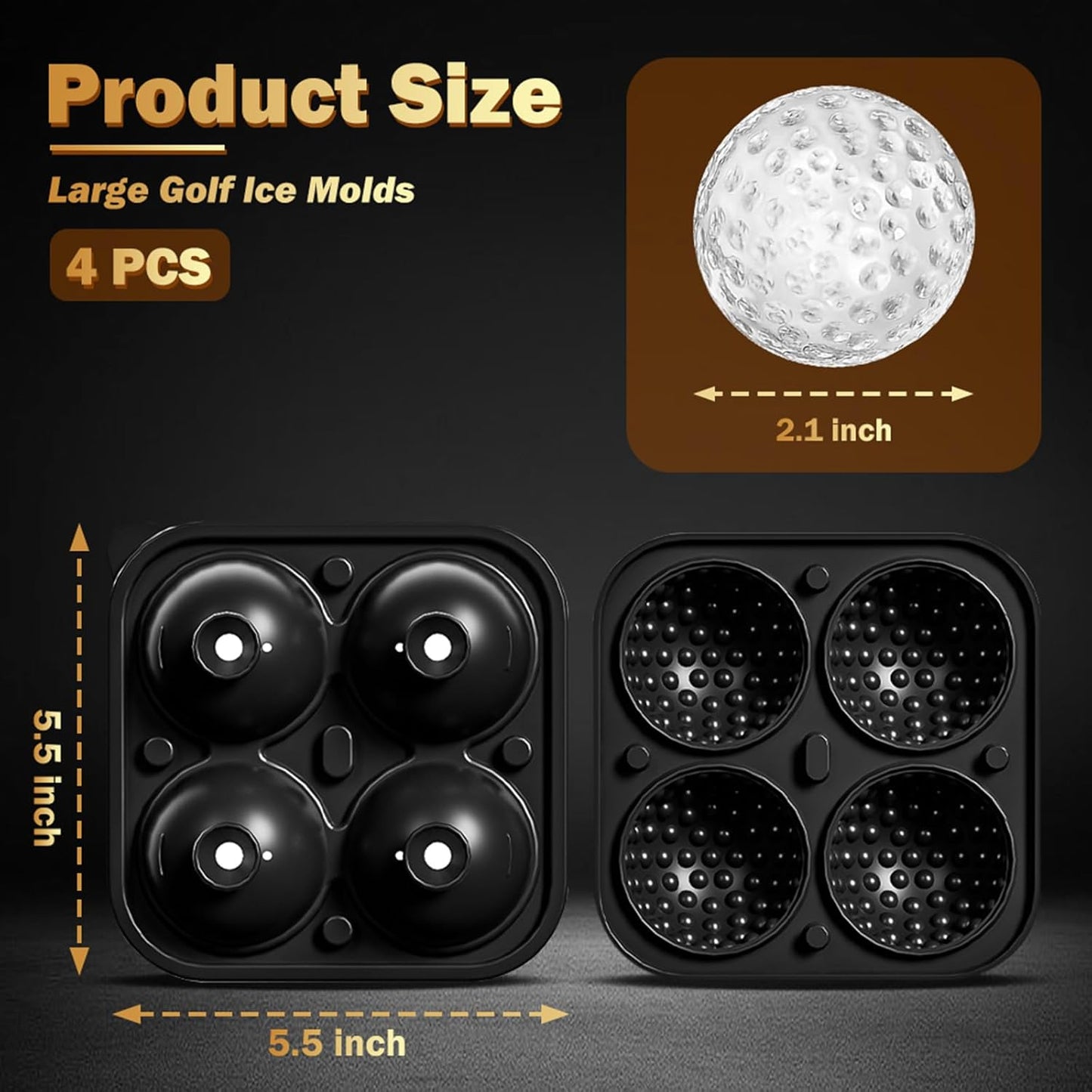 4 Pack Golf Ball Ice Cube Mold 2.1 Inch Large Silicone Golf Ball Ice Cube Mold Fun Shapes Craft Sphere Ice Molds Novelty Christmas Gifts for Men Women Cocktails, Bourbon, Brandy, Whiskey(4, Golf Ball)