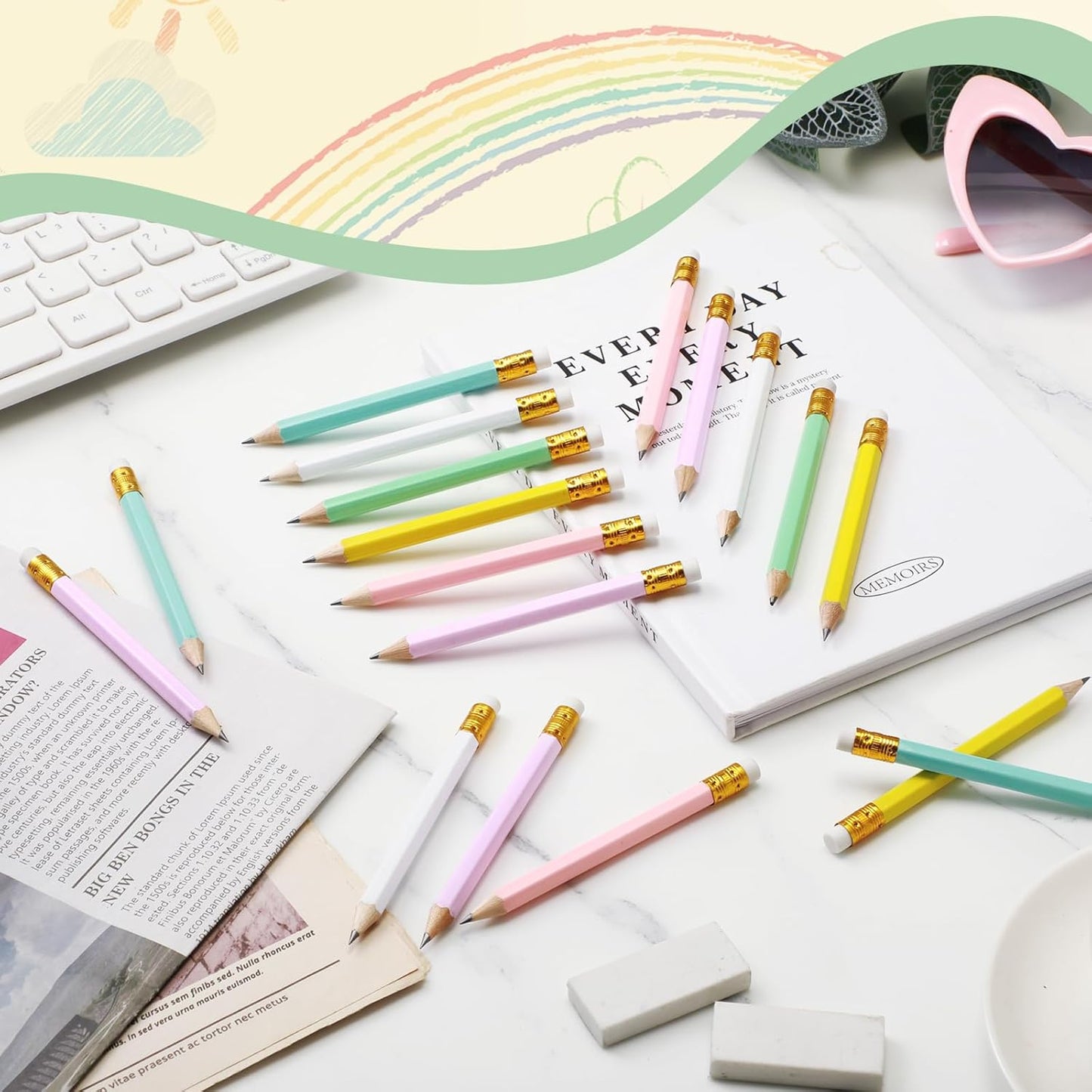 Outus 72 Pieces Golf Pencils Half Pencils with Eraser Mini Bulk Short #2 HB Pre Sharpened for Bridal Shower Wedding Office(Multicolor)