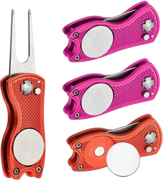 PATIKIL Golf Divot Repair Tool Foldable Metal Golf Green Divot Tool with Magnetic Ball Marker & Stainless Steel Fork
