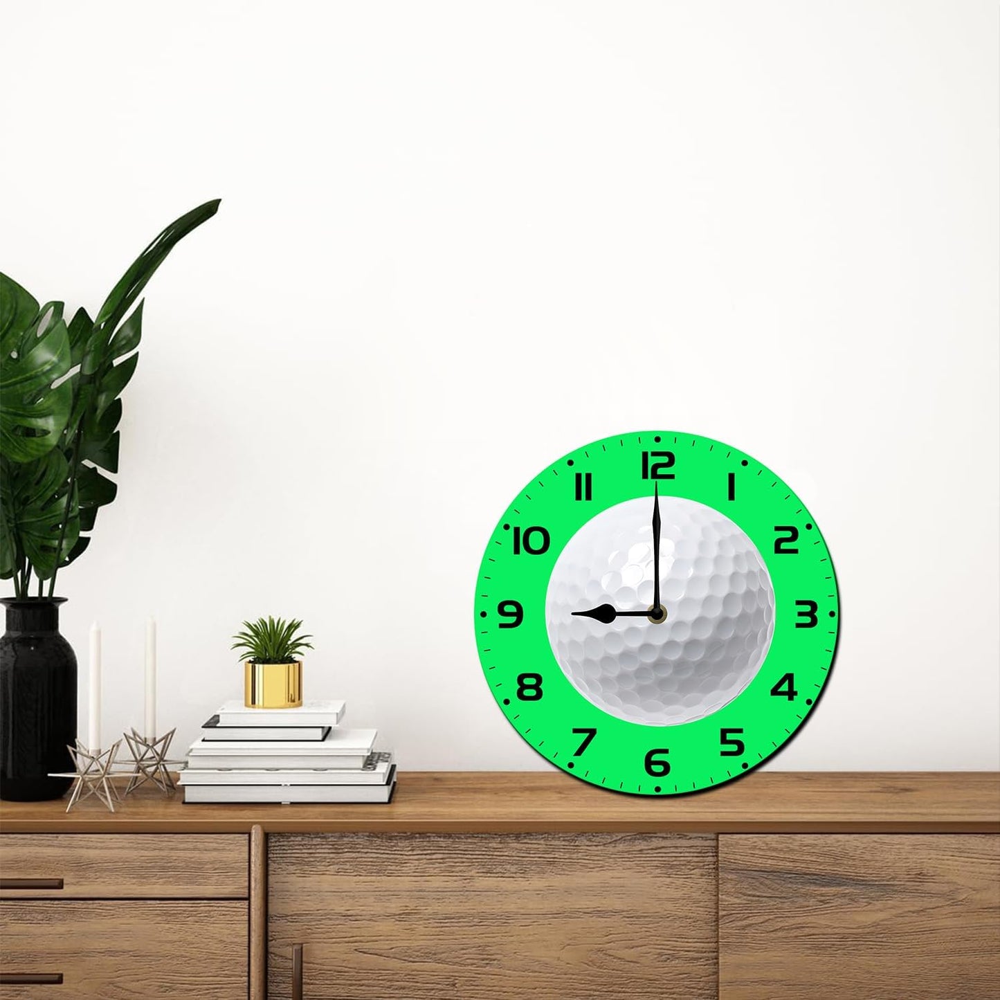 Soliyoahee Golf Clock Round Wooden Wall Clock Home Decor Silent No Tick Battery Powered for Living Room Bedroom Kitchen Bathroom 10inch