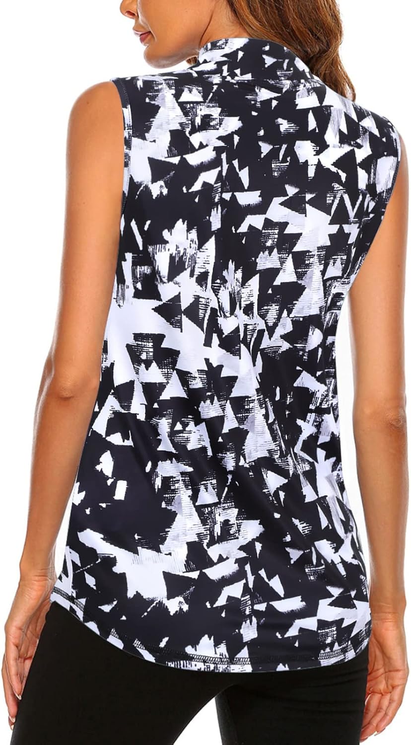 Koscacy Women's Sleeveless Golf Tennis Polo Shirts Zip Up Dry Fit Workout Tank Tops Athletic Shirt