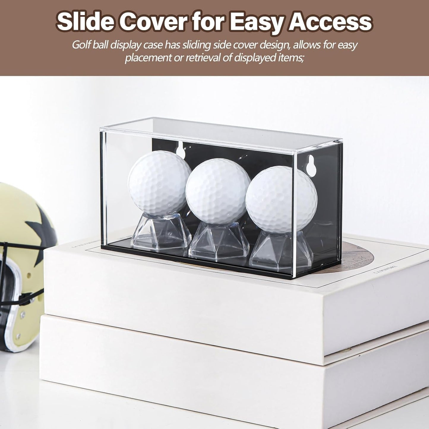 Baseball Golf Ball Display Case for 3 Balls UV Protected Acrylic Boxes for Display Ball Cube Memorabilia Showcase Autograph (Black, 5.9 x 2.4 x 1.8 Inch)