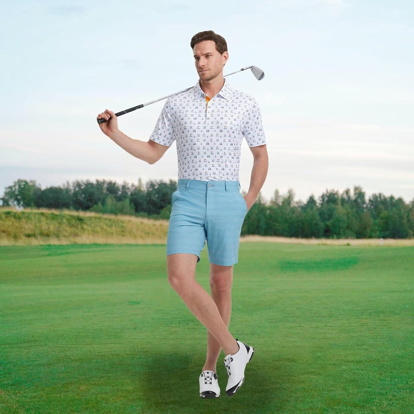 M MAELREG Mens Golf Shirt Short Sleeve Dry Fit Print Moisture Wicking Performance Patterns Collared Polo Shirt