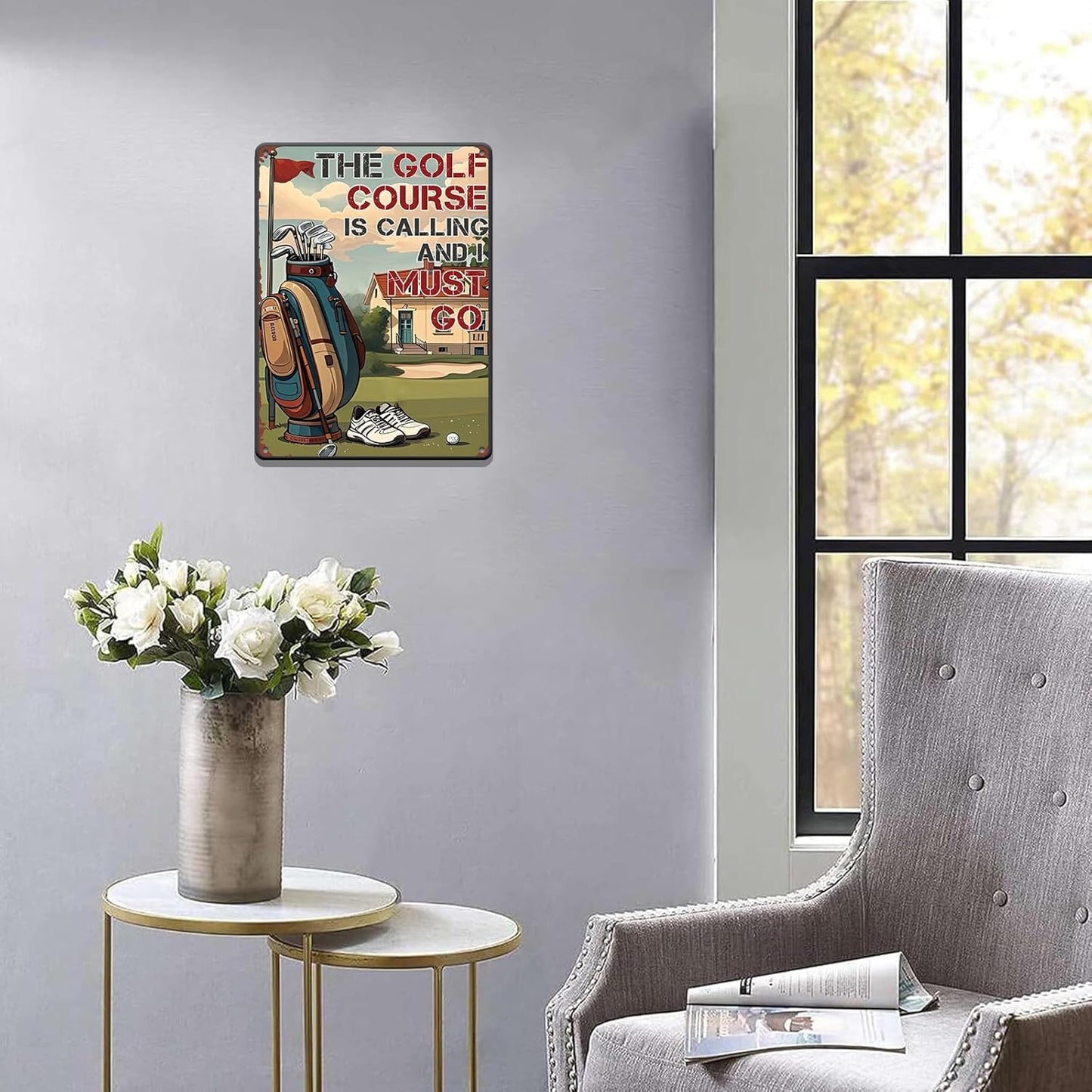 Golf Poster Golf Metal Tin Sign The Golf Course is Calling and I Must Go Poster Home Decor Garage Bar Restaurant Kitchen Cafe 12x16 Inch Wall Art Decor