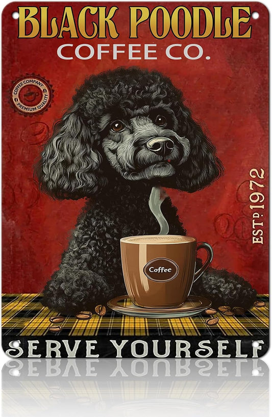 Retro Metal Tin Sign Coffee Company Black Poodle Sign For Outdoor & Indoor Wall Poster Home Bar Shop Decorations Coffee Vintage Sign Gift Poster 12x16 Inch
