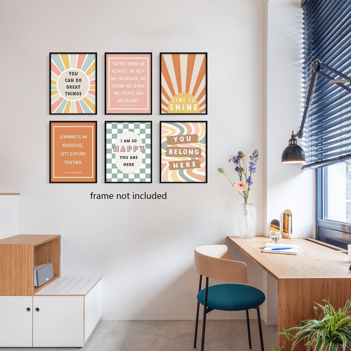 Set of 6 Boho Inspirational Classroom Posters, Positive Affirmations Growth Mindset Canvas Wall Art, Modern Classroom School Posters Wall Decor, Bulletin Board Educational Decor 12x16in Unframed