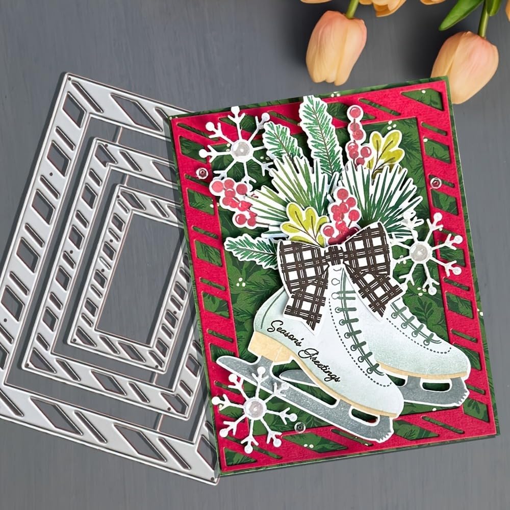 Metal Cutting Die for Scrapbooking - Cut Stencils for DIY Scrapbook Photo Album Decorative Paper Card, Card Making Supplies & Crafting Die Cut (Three Squares 5.5 x 4.3 in)