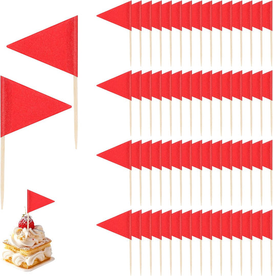 100 Pcs Red Flags Cupcake Topper Sticks, Golf Mini Cupcake Toppers Flags, Blank Writable Fruit Cheese Markers for Appetizers Wedding Buffet DIY Decoration
