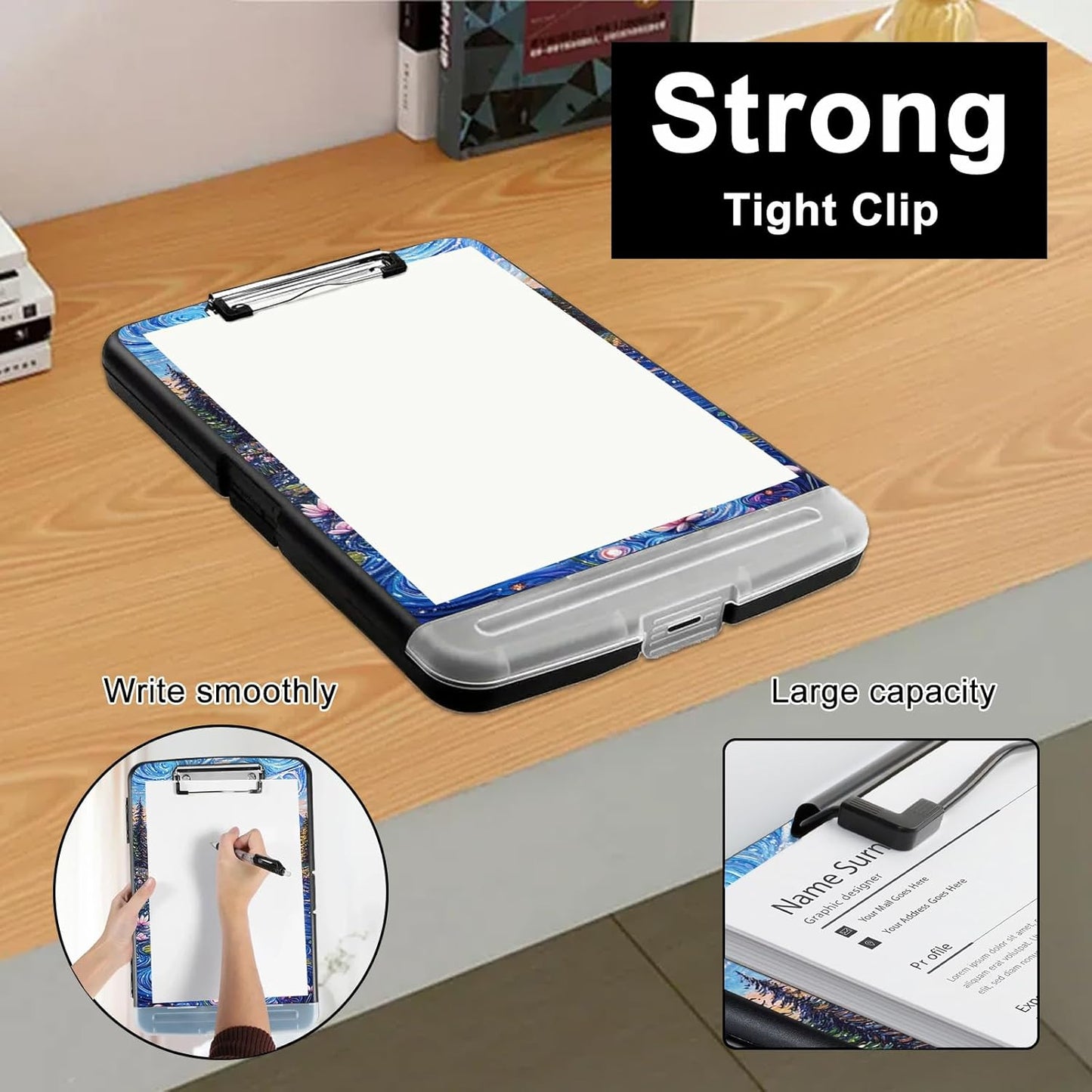 Clipboard with Storage - Large Capacity,Nursing Clipboard with Pen Holder,Heavy Duty,Plastic Side-Opening Folder for Teacher,Nurse - Lotus Sun Lake