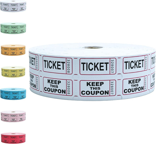 Raffle Tickets Roll - 2000 Tickets Double Roll for Fundraisers, Carnivals, Events - Durable Stub Design, Easy Tear & Organize(White)