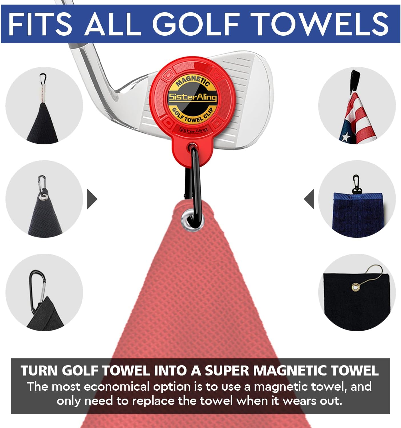 Magnetic Clip for Golf Towel,Removable Industrial Magnetic Accessories Design for Strong Hold to Golf Carts or Clubs
