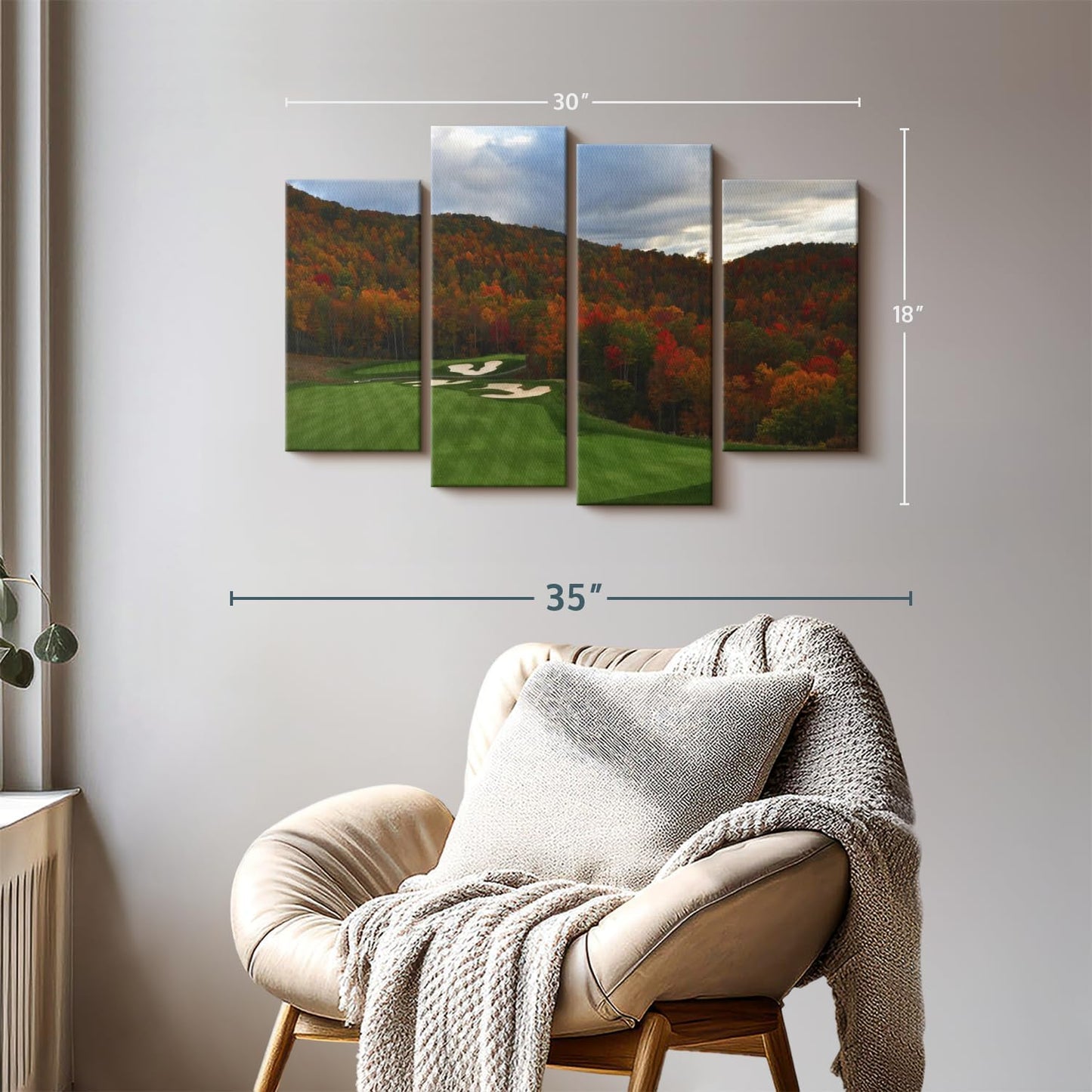 Elephant Stock Autumn Golf Course Wall Art - Horizontal Canvas - 4-Piece Living Room Wall Decor - Photography Sports Canvas Print - Blue and Orange Decor for Wall - 30" X 18"