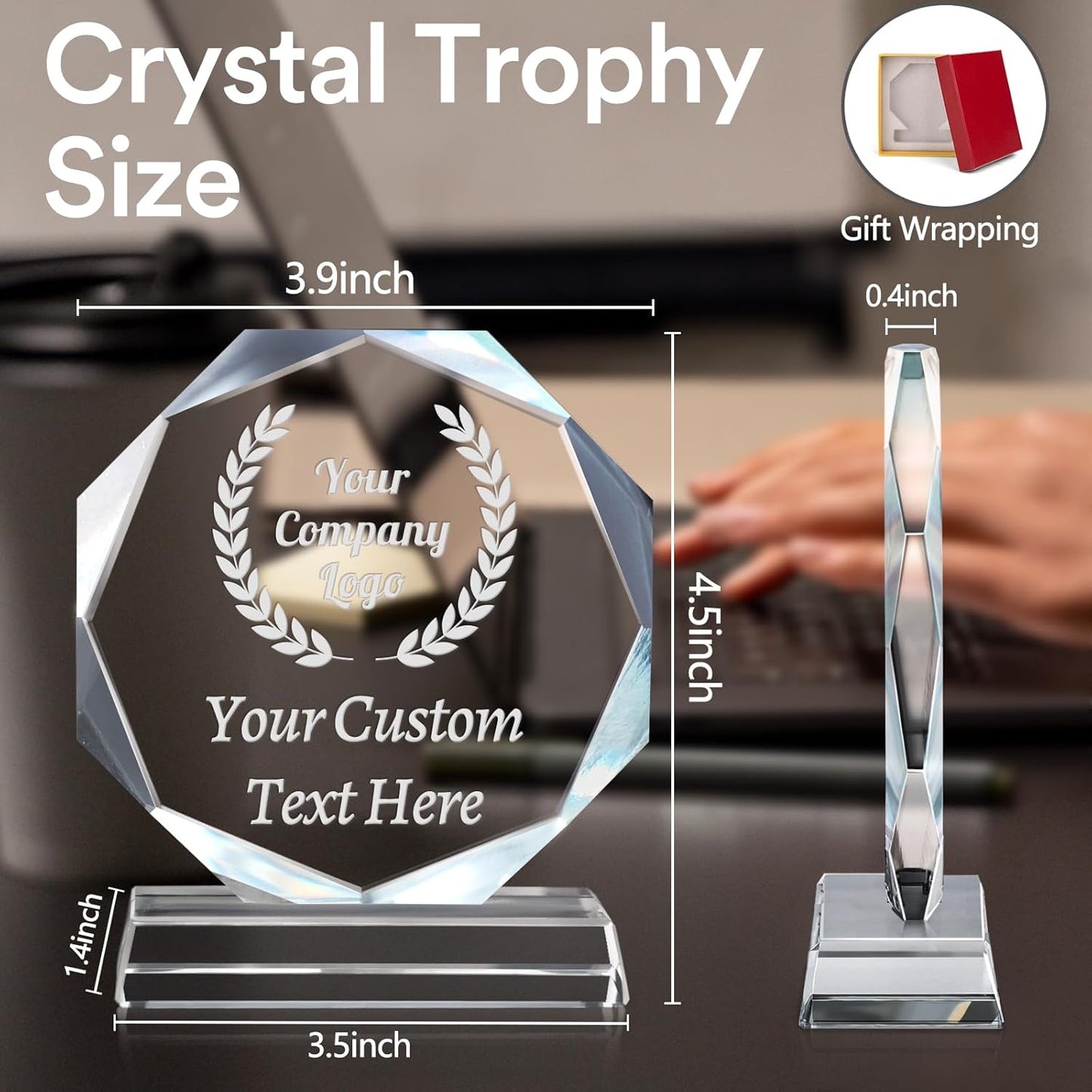 Custom Trophy Award, Plaques Personalized Engraved with Logo, Crystal Awards and Trophies for Corporate, Employee Recognition, Retirement, Sports - Coworker Employee Appreciation Gifts