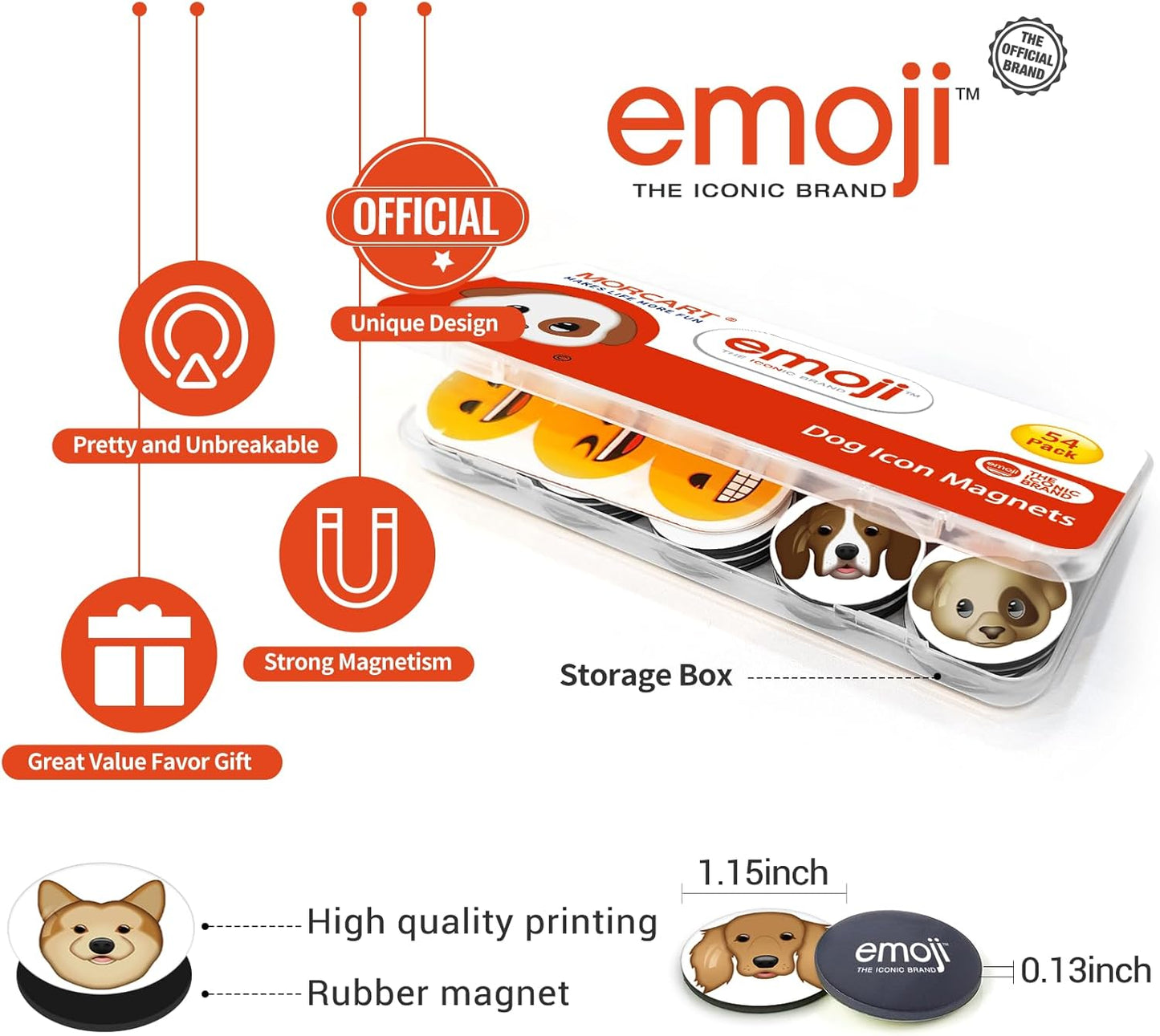 MORCART 54Pcs Emoji Refrigerator Magnets Fridge Magnets for Locker Whiteboard - Cut Dog Magnets Funny Magnets for School Home Kitchen Office Gift for Family and Friend EM-024