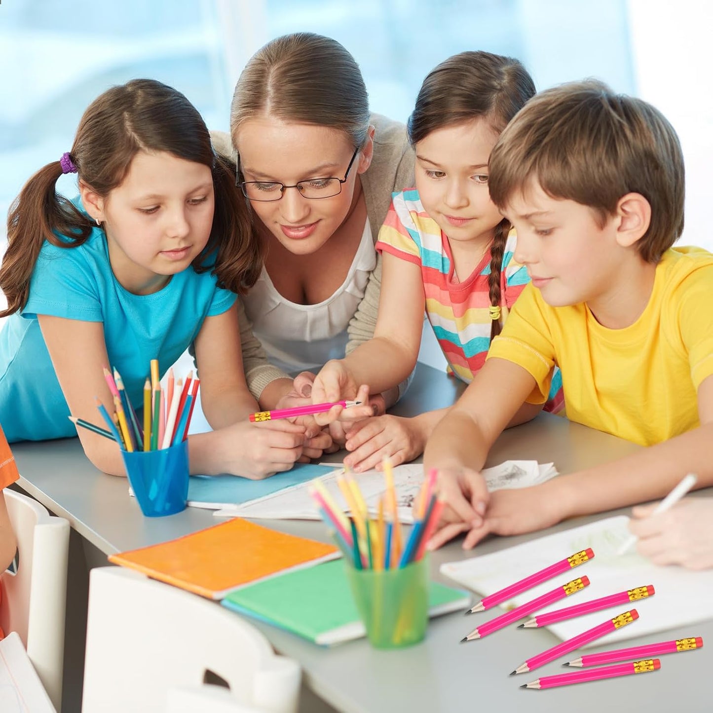 Chivao 288 Pieces Golf Mini Pencils Bulk with Eraser #2 HB Golf Short Pre Sharpened Pencils for Party Favors Office Supplies 4 Inch(Rose Red)