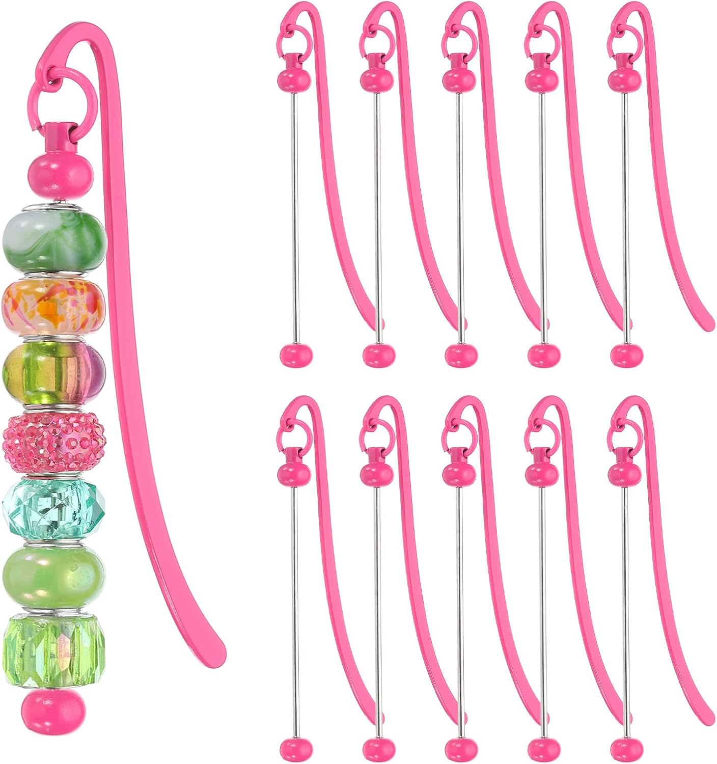 PATIKIL Beadable Bookmarks, 10 Pcs Beaded Bookmark DIY Metal Blank Bar Bulk for Bookmark DIY Making Craft, Beading Pendant Charm, Rose Red