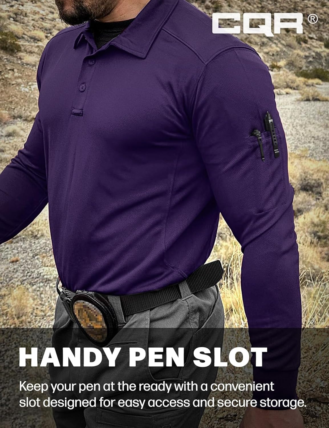 CQR Men's Polo Shirt, Long Sleeve Tactical Shirts, Outdoor UPF 50+ Pique Shirt, Dry Fit Lightweight Golf Shirts