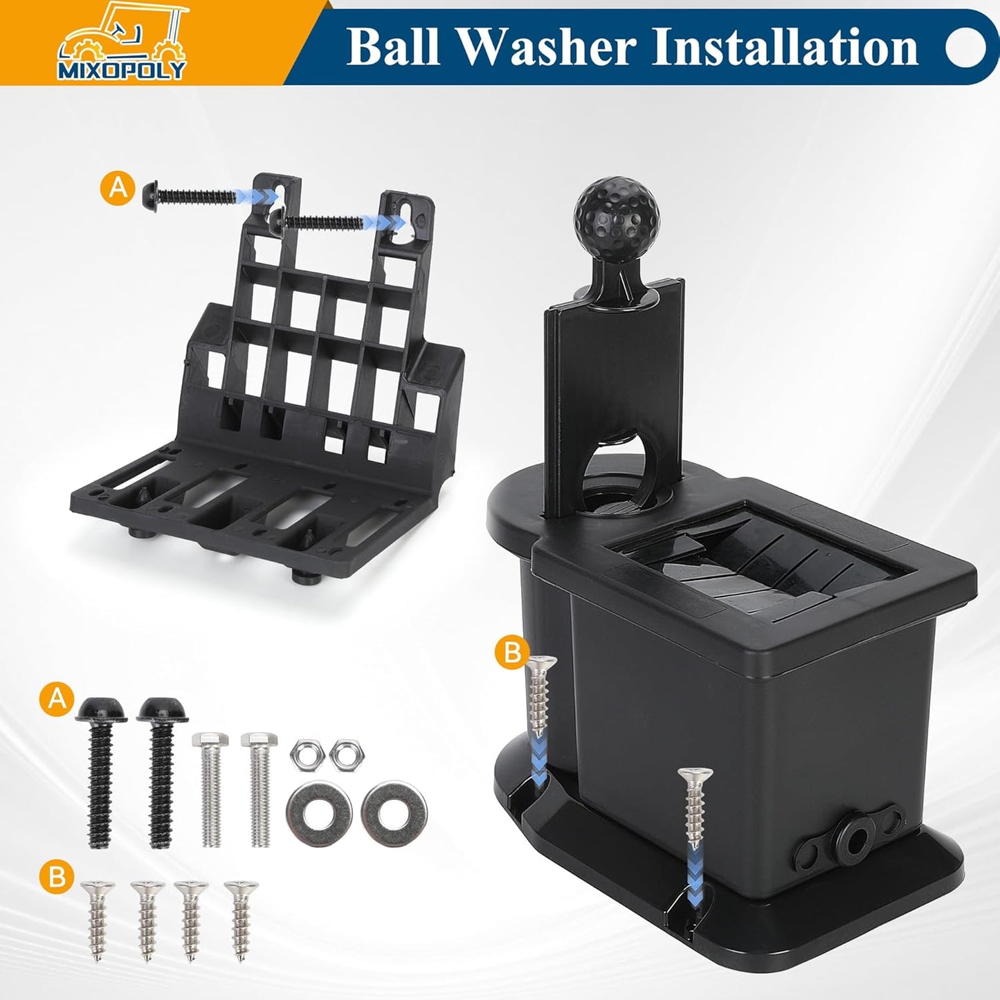 Golf Cart Club Cleaner and Ball Washer Kit Universal for Yamaha EZGO Club Car Advanced EV, Star EV, with Bracket for Precedent Model
