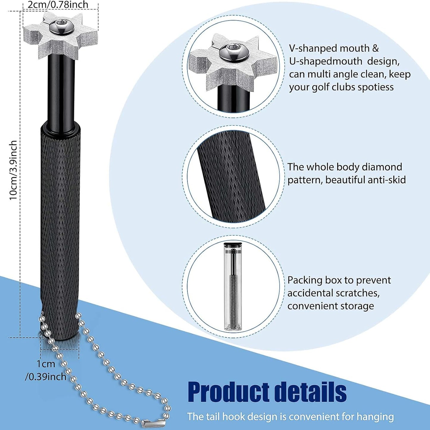 Skylety 3 Pieces Golf Club Groove Sharpener Retractable Brush and 6-Head Groove Sharpener Re-Grooving Tool and Cleaner for All Golf Irons Pitching, Sand, Lob, Approach Wedges, Utility Clubs(Black)