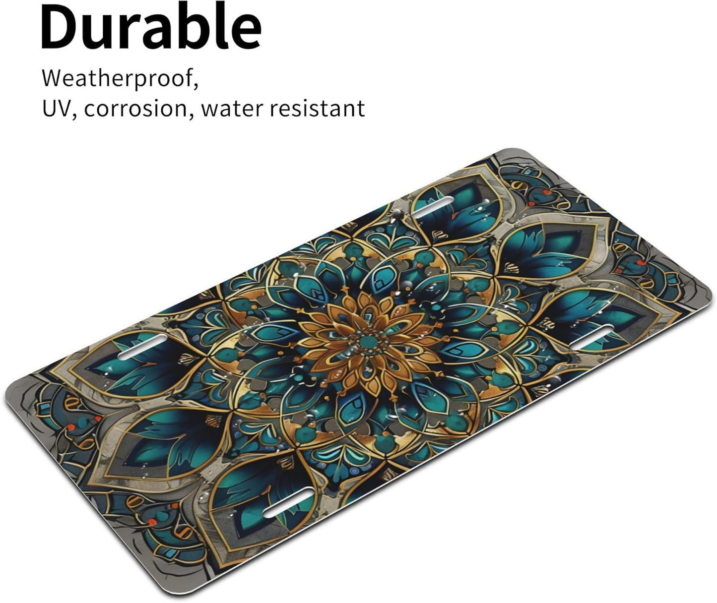 Front License Plate for Car Designs Ethnic Mandala Floral Stainless License Plate Cover Holder for Men Women Metal Aluminum Decorative Accessory Vanity Tag Standard 6 X 12 Inch (4 Holes)