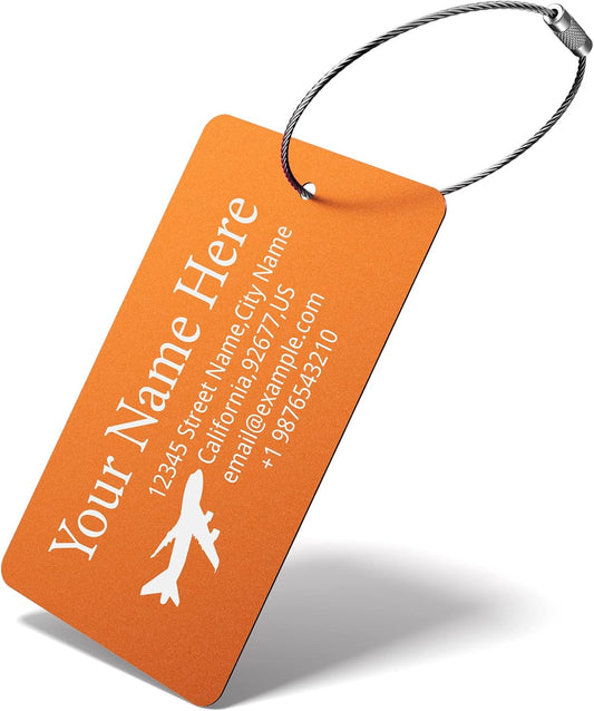 Luggage Tags for Suitcase - Personalized Engraved Metal Tag for Cruise Travel - Custom Name Tags Suitable for Bags and Backpacks(Orange)