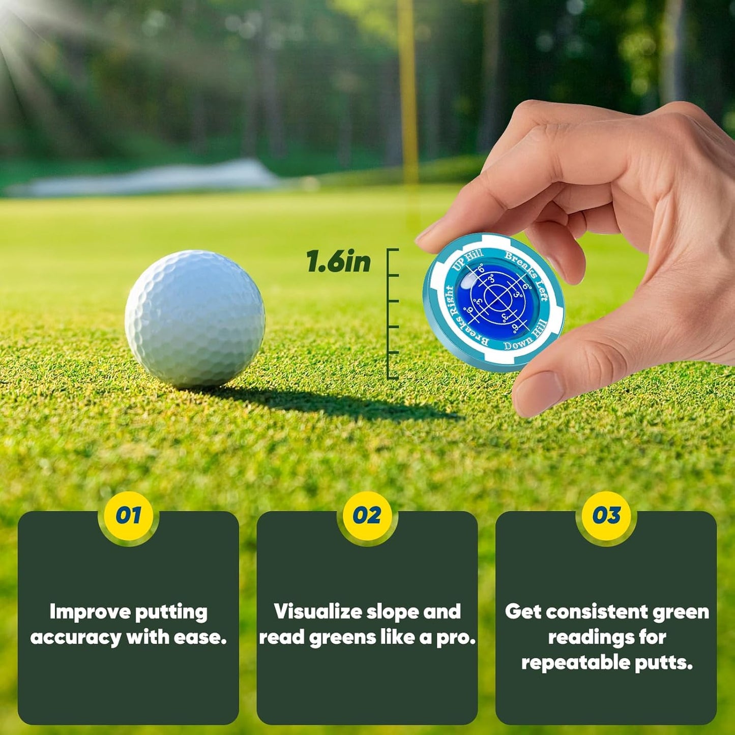 GreenNav Pro-High Precision Golf Green Reader & Golf Ball Marker with Horizontal Bubble Level, Essential Slope & Putt Line Reading Aid, Golf Accessories for Men Women